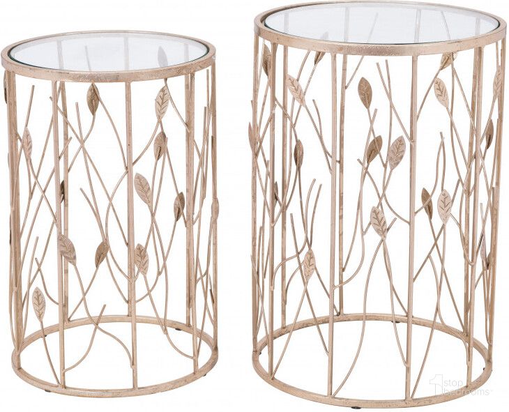 The appearance of Sage Clear and Gold Side Table Set Of 2 designed by Zuo Modern in the modern / contemporary interior design. This gold piece of furniture  was selected by 1StopBedrooms from Sage Collection to add a touch of cosiness and style into your home. Sku: 101474. Material: Glass. Product Type: Side Table. Image1