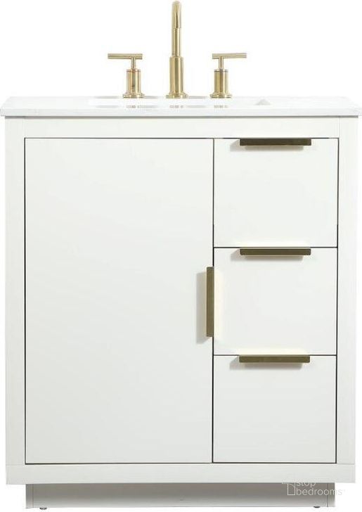 The appearance of Sainsbury Road White Bathroom Vanity Bathroom Furniture 0qd24308563 designed by Isaac Tahari in the transitional interior design. This white piece of furniture  was selected by 1StopBedrooms from Sainsbury Road Collection to add a touch of cosiness and style into your home. Sku: VF19430WH. Material: MDF. Product Type: Bathroom Vanity. Image1