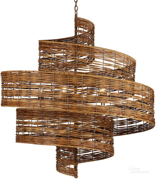 The appearance of Saisei Grande Rattan Chandelier In Khaki designed by Currey & Company in the modern / contemporary interior design. This khaki piece of furniture  was selected by 1StopBedrooms from Hiroshi Koshitaka Collection to add a touch of cosiness and style into your home. Sku: 9000-0925. Product Type: Chandelier. Material: Iron. Image1