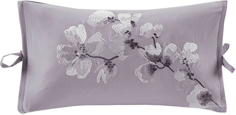 The appearance of Sakura Cotton Embroidered Oblong Decorative Pillow In Lilac designed by Olliix in the modern / contemporary interior design. This lilac piece of furniture  was selected by 1StopBedrooms from Sakura Blossom Collection to add a touch of cosiness and style into your home. Sku: NS30-3259. Material: Polyester. Product Type: Pillow. Image1