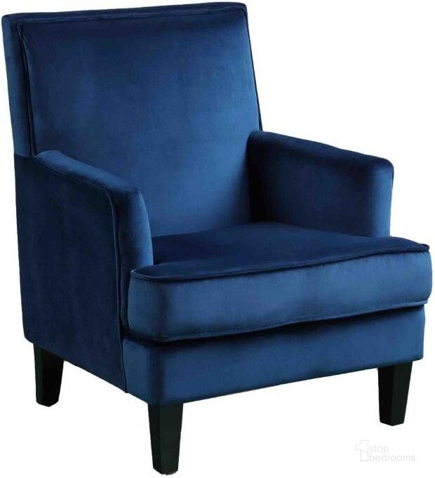 The appearance of Saladin 30 Inch Transitional Velvet Arm Chair In Blue designed by Best Master Furniture in the transitional interior design. This blue piece of furniture  was selected by 1StopBedrooms from Saladin Collection to add a touch of cosiness and style into your home. Sku: HT002VBL. Product Type: Arm Chair. Material: Velvet. Image1