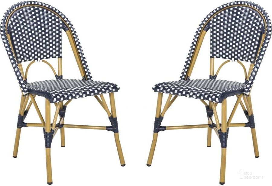 The appearance of Salcha Navy, White and Light Brown Indoor/Outdoor French Bistro Stacking Side Chair designed by Safavieh in the country / farmhouse interior design. This navy piece of furniture  was selected by 1StopBedrooms from Salcha Collection to add a touch of cosiness and style into your home. Sku: FOX5210F-SET2. Material: Aluminum. Product Type: Side Chair. Image1