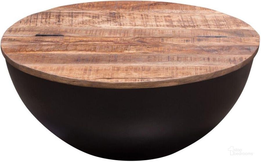 The appearance of Salem Round Drum Storage Cocktail Table with Natural Mango Wood Top and Metal Base designed by Diamond Sofa in the modern / contemporary interior design. This natural piece of furniture  was selected by 1StopBedrooms from Salem Collection to add a touch of cosiness and style into your home. Sku: SALEMCTNABL. Product Type: Cocktail Table. Material: Iron. Image1