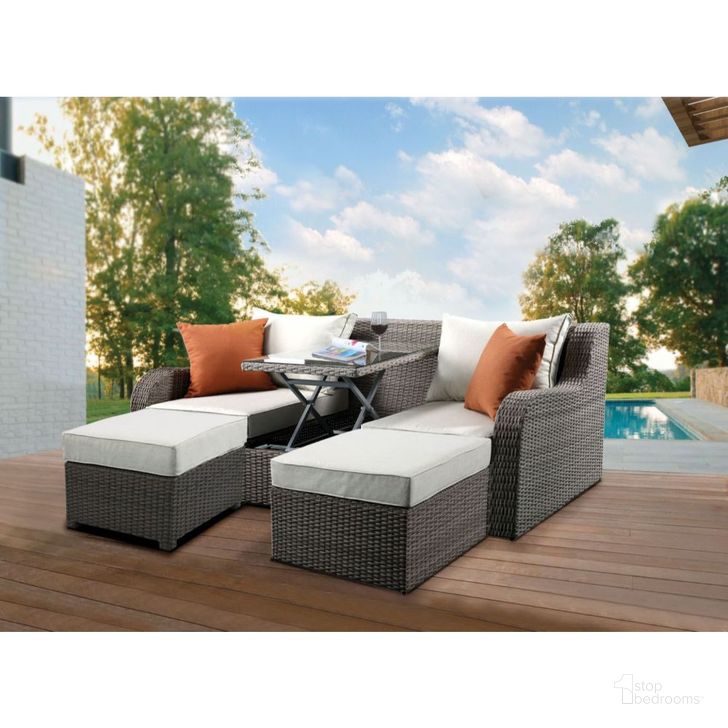 The appearance of Salena Gray Wicker Patio Sectional with 2 Ottomans designed by ACME in the modern / contemporary interior design. This brown piece of furniture  was selected by 1StopBedrooms from Salena Collection to add a touch of cosiness and style into your home. Sku: 45010. Material: Fabric. Product Type: Outdoor Conversation Set. Image1