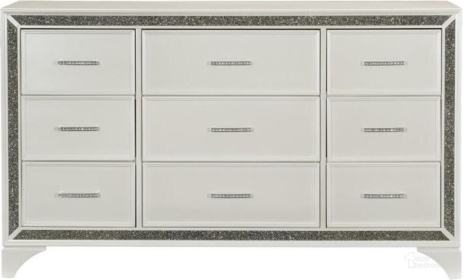 The appearance of Salon Pearl White Metallic Dresser designed by Homelegance in the transitional interior design. This white piece of furniture  was selected by 1StopBedrooms from Salon Collection to add a touch of cosiness and style into your home. Sku: 1572W-5. Material: Wood. Product Type: Dresser. Image1