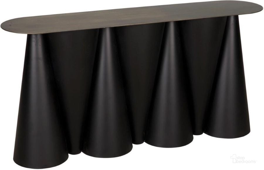 The appearance of Salt And Pepper Console In Black Steel designed by Noir in the transitional interior design. This brass piece of furniture  was selected by 1StopBedrooms from  to add a touch of cosiness and style into your home. Sku: GCON327MTB. Material: Steel. Product Type: Console. Image1