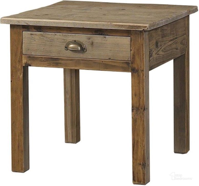 The appearance of Salvaged Natural Wood End Table designed by Padmas Plantation in the modern / contemporary interior design. This natural piece of furniture  was selected by 1StopBedrooms from Salvaged Collection to add a touch of cosiness and style into your home. Sku: SAL06R. Product Type: End Table. Material: Pine.