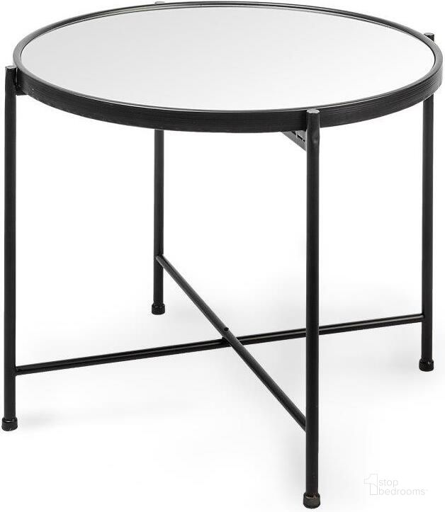 The appearance of Samantha Black Mirror Top Large Accent Table designed by Mercana in the modern / contemporary interior design. This black piece of furniture  was selected by 1StopBedrooms from Samantha Collection to add a touch of cosiness and style into your home. Sku: 69340. Material: Metal. Product Type: Accent Table. Image1