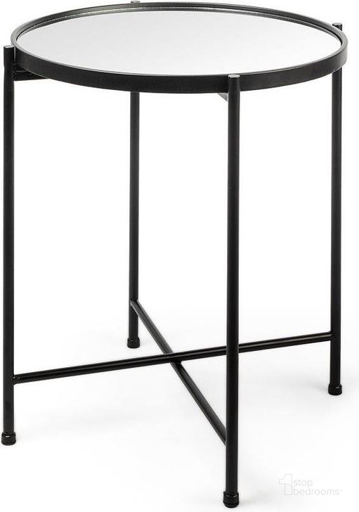 The appearance of Samantha Black Mirror Top Small Accent Table designed by Mercana in the modern / contemporary interior design. This black piece of furniture  was selected by 1StopBedrooms from Samantha Collection to add a touch of cosiness and style into your home. Sku: 69339. Material: Metal. Product Type: Accent Table. Image1