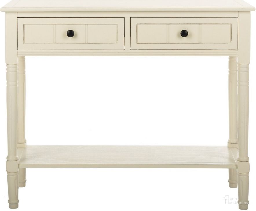 The appearance of Samantha Distressed Cream 2-Drawer Console designed by Safavieh in the modern / contemporary interior design. This vintage distressed cream piece of furniture  was selected by 1StopBedrooms from Samantha Collection to add a touch of cosiness and style into your home. Sku: AMH5710C. Material: Aluminum. Product Type: Console. Image1