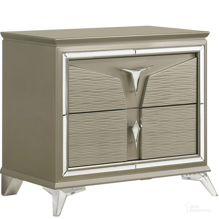 The appearance of Samantha Modern Style 2-Drawer Nightstand Made With Wood and Mirrored Accents designed by Galaxy Home Furnishings in the modern / contemporary interior design. This silver piece of furniture  was selected by 1StopBedrooms from Samantha Collection to add a touch of cosiness and style into your home. Sku: 601955550345. Material: Wood. Product Type: Nightstand. Image1