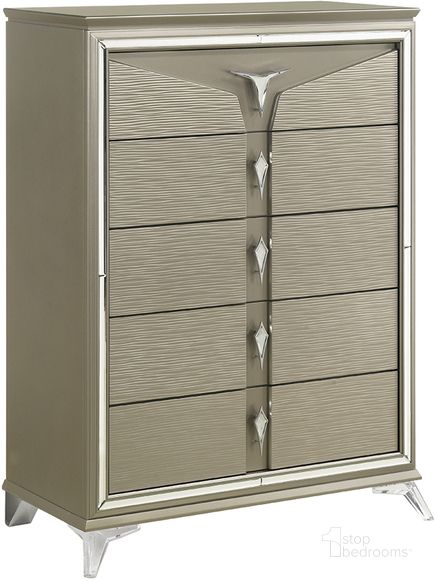 The appearance of Samantha Modern Style 5-Drawer Chest Made With Wood and Mirrored Drawer Handles designed by Galaxy Home Furnishings in the modern / contemporary interior design. This silver piece of furniture  was selected by 1StopBedrooms from Samantha Collection to add a touch of cosiness and style into your home. Sku: 601955550352. Material: Wood. Product Type: Chest. Image1