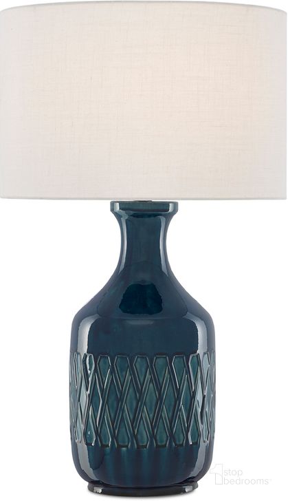 The appearance of Samba Table Lamp In Ocean Blue designed by Currey & Company in the modern / contemporary interior design. This ocean blue piece of furniture  was selected by 1StopBedrooms from Samba Collection to add a touch of cosiness and style into your home. Sku: 6000-0515. Material: Ceramic. Product Type: Table Lamp. Image1