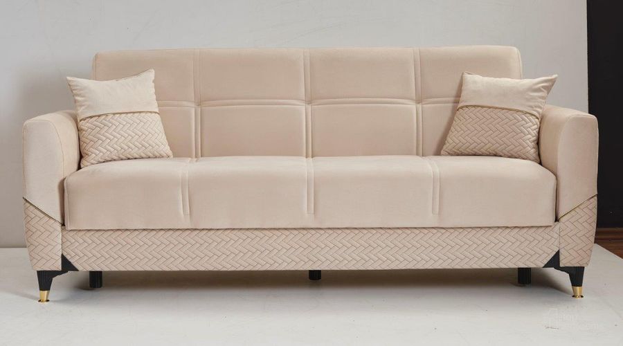 The appearance of Samba Upholstered Convertible Sofabed with Storage In Beige designed by Casamode in the modern / contemporary interior design. This beige piece of furniture  was selected by 1StopBedrooms from Samba Collection to add a touch of cosiness and style into your home. Sku: SMB-BE-SB. Material: Microfiber. Product Type: Sofa Bed. Image1