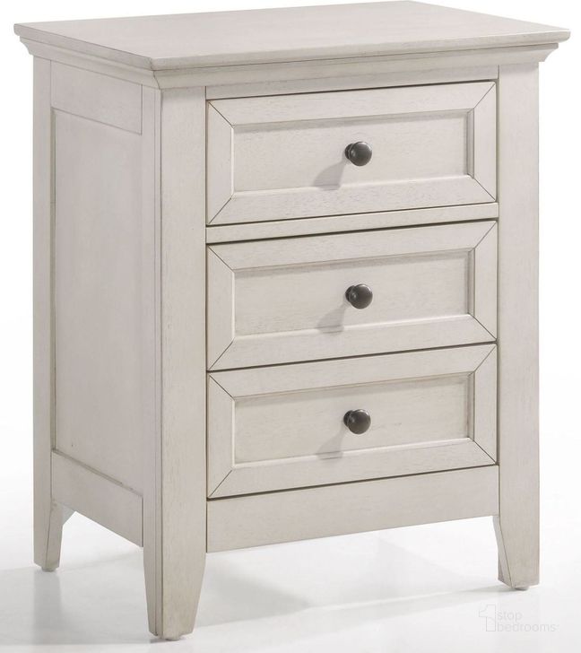 The appearance of San Mateo Rustic White 3 Drawer Nightstand designed by Intercon in the transitional interior design. This white piece of furniture  was selected by 1StopBedrooms from San Mateo Collection to add a touch of cosiness and style into your home. Sku: SM-BR-8803-RWH-C. Product Type: Nightstand. Image1
