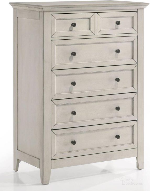 The appearance of San Mateo Youth Rustic White 5 Drawer Chest designed by Intercon in the transitional interior design. This white piece of furniture  was selected by 1StopBedrooms from San Mateo Youth Collection to add a touch of cosiness and style into your home. Sku: SM-BR-4305-RWH-C. Product Type: Chest. Image1