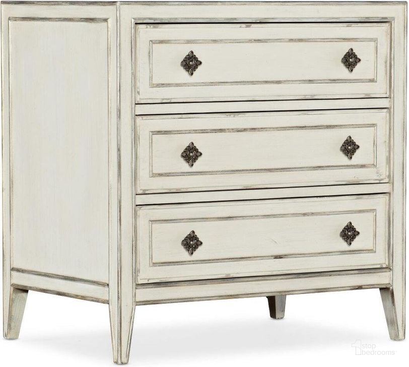 The appearance of Sanctuary Anastasie Nightstand designed by Hooker in the traditional interior design. This white piece of furniture  was selected by 1StopBedrooms from Sanctuary 2 Collection to add a touch of cosiness and style into your home. Sku: 5865-90216-02. Material: Wood. Product Type: Nightstand. Image1