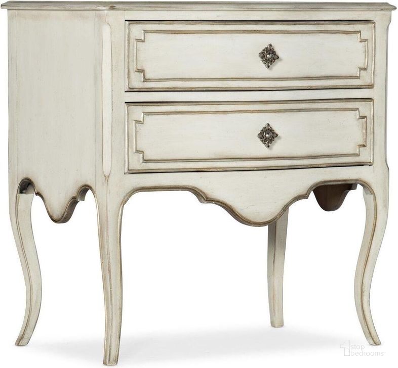 The appearance of Sanctuary Coco En Blanc Nightstand designed by Hooker in the traditional interior design. This white piece of furniture  was selected by 1StopBedrooms from Sanctuary 2 Collection to add a touch of cosiness and style into your home. Sku: 5865-90116-02. Material: Wood. Product Type: Nightstand. Image1