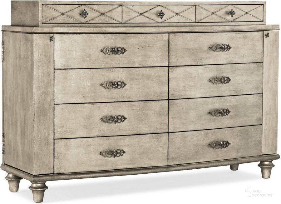 The appearance of Sanctuary Diamont Dresser designed by Hooker in the traditional interior design. This silver piece of furniture  was selected by 1StopBedrooms from Sanctuary 2 Collection to add a touch of cosiness and style into your home. Sku: 5875-90002-95. Material: Wood. Product Type: Dresser. Image1
