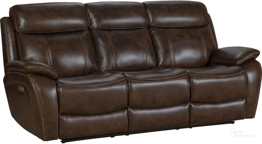The appearance of Sandover Power Reclining Sofa in Tri-Tone Chocolate Leather designed by BarcaLounger in the transitional interior design. This chocolate piece of furniture  was selected by 1StopBedrooms from Sandover Collection to add a touch of cosiness and style into your home. Sku: 39PHL3703371386. Material: Leather. Product Type: Reclining Sofa. Image1
