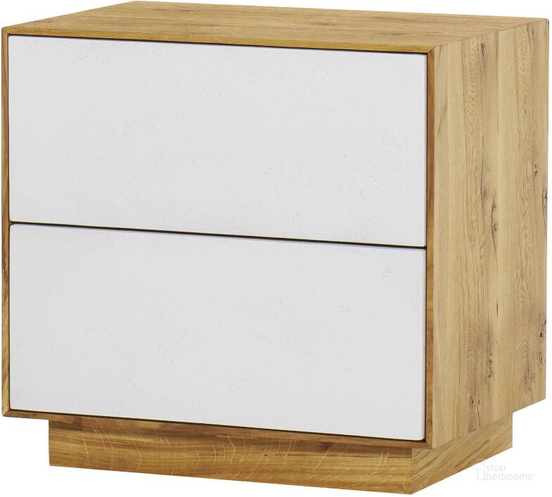 The appearance of Sands 2 Drawer Nightstand In Ivory and White designed by Sonder Living in the modern / contemporary interior design. This ivory and white piece of furniture  was selected by 1StopBedrooms from Sands Collection to add a touch of cosiness and style into your home. Sku: FG0704333. Product Type: Nightstand. Material: Cement. Image1