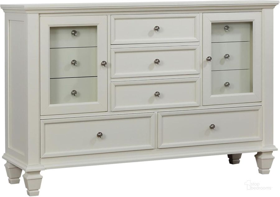 The appearance of Sandy Beach White Dresser designed by Coaster in the transitional interior design. This white piece of furniture  was selected by 1StopBedrooms from Sandy Beach Collection to add a touch of cosiness and style into your home. Sku: 201303. Material: Wood. Product Type: Dresser. Image1
