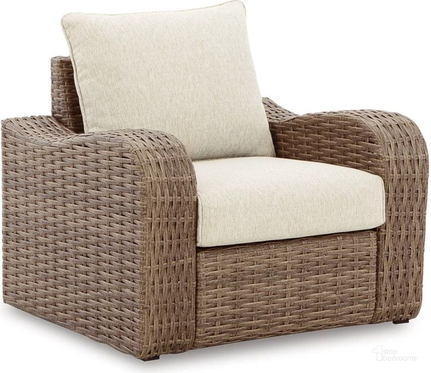 The appearance of Sandy Bloom Beige Lounge Chair W/Cushion designed by Signature Design by Ashley in the transitional interior design. This beige piece of furniture  was selected by 1StopBedrooms from Sandy Bloom Collection to add a touch of cosiness and style into your home. Sku: P507-820. Material: Fabric. Product Type: Outdoor Chair. Image1