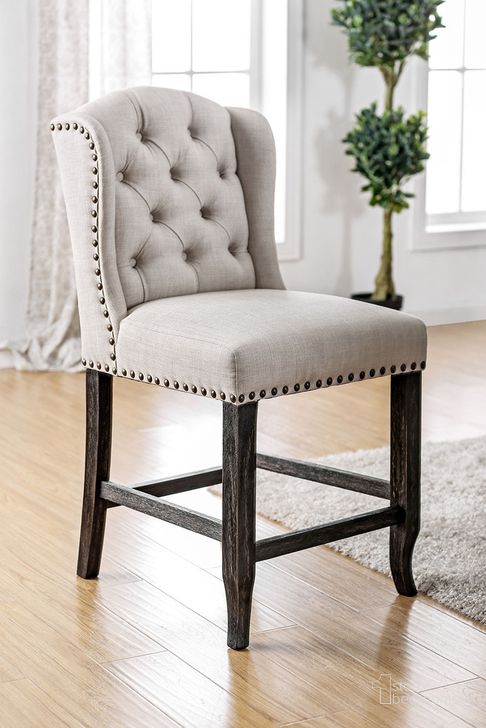 The appearance of Sania Counter Height Wingback Chair Set of 2 In Antique Black and Beige designed by Furniture of America in the rustic / southwestern interior design. This black and beige piece of furniture  was selected by 1StopBedrooms from Sania Collection to add a touch of cosiness and style into your home. Sku: CM3324BK-PCW-2PK. Material: Wood. Product Type: Counter Height Chair. Image1