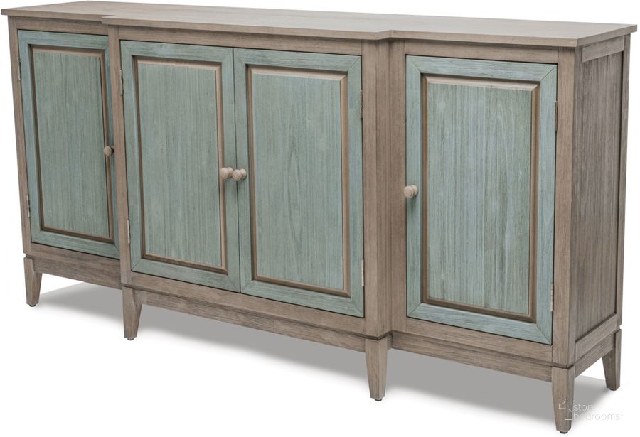 The appearance of Sanibel 4 Door Credenza In Gray and Green designed by Sea Winds Trading in the transitional interior design. This gray and green piece of furniture  was selected by 1StopBedrooms from Sanibel Collection to add a touch of cosiness and style into your home. Sku: B29915-GRN/GREY. Material: Wood. Product Type: Credenza. Image1