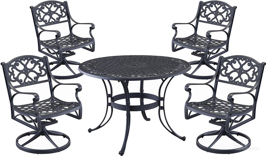 The appearance of Sanibel Black 5 Piece Outdoor Dining Set 6654-305 designed by Homestyles in the traditional interior design. This black piece of furniture  was selected by 1StopBedrooms from Sanibel Collection to add a touch of cosiness and style into your home. Sku: 6654-30;6654-53;6654-53;6654-53;6654-53. Table Base Style: Trestle. Table Top Shape: Round. Material: Aluminum. Product Type: Outdoor Dining Set. Image1