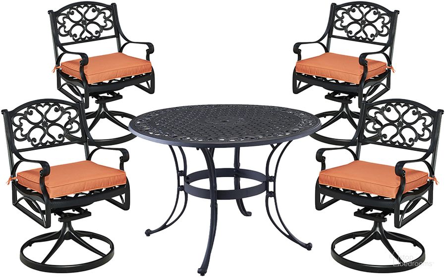 The appearance of Sanibel Black 5 Piece Outdoor Dining Set 6654-305C designed by Homestyles in the traditional interior design. This black piece of furniture  was selected by 1StopBedrooms from Sanibel Collection to add a touch of cosiness and style into your home. Sku: 6654-30;6654-53;6654-53;6654-53;6654-53;6654-CUS;6654-CUS;6654-CUS;6654-CUS. Table Base Style: Trestle. Table Top Shape: Round. Material: Aluminum. Product Type: Outdoor Dining Set. Image1