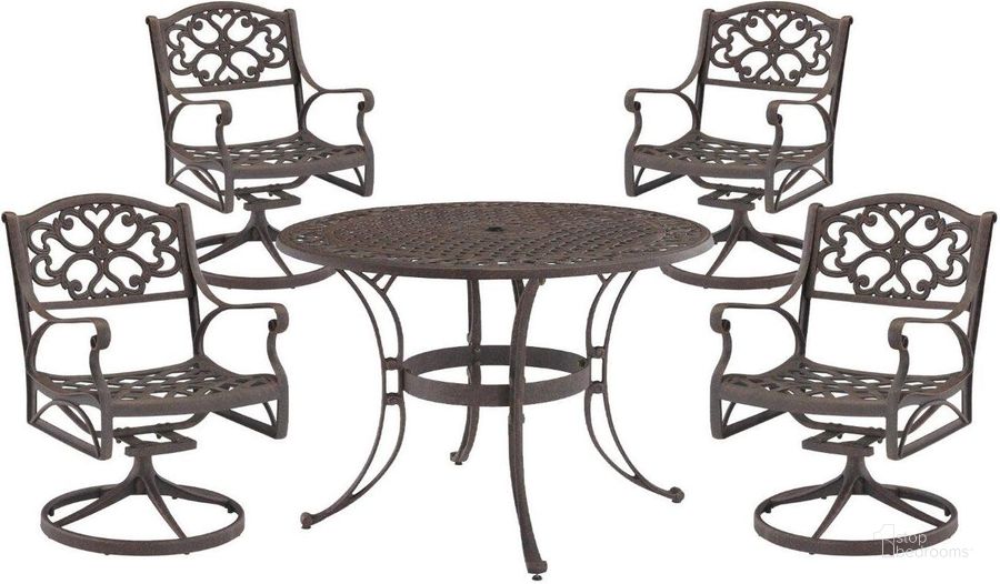 The appearance of Sanibel Bronze 5 Piece Outdoor Dining Set 6655-305 designed by Homestyles in the traditional interior design. This bronze piece of furniture  was selected by 1StopBedrooms from Sanibel Collection to add a touch of cosiness and style into your home. Sku: 6655-30;6655-53;6655-53;6655-53;6655-53. Table Base Style: Trestle. Table Top Shape: Round. Material: Aluminum. Product Type: Outdoor Dining Set. Image1