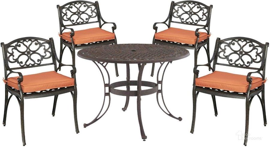 The appearance of Sanibel Bronze 5 Piece Outdoor Dining Set 6655-308C designed by Homestyles in the traditional interior design. This bronze piece of furniture  was selected by 1StopBedrooms from Sanibel Collection to add a touch of cosiness and style into your home. Sku: 6655-80;6655-80;6655-30;6654-CUS;6654-CUS;6654-CUS;6654-CUS. Table Base Style: Trestle. Table Top Shape: Round. Material: Aluminum. Product Type: Outdoor Dining Set. Image1