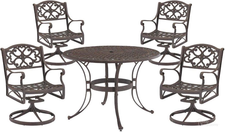 The appearance of Sanibel Bronze 5 Piece Outdoor Dining Set 6655-325 designed by Homestyles in the traditional interior design. This bronze piece of furniture  was selected by 1StopBedrooms from Sanibel Collection to add a touch of cosiness and style into your home. Sku: 6655-32;6655-53;6655-53;6655-53;6655-53. Table Base Style: Trestle. Table Top Shape: Round. Material: Aluminum. Product Type: Outdoor Dining Set. Image1