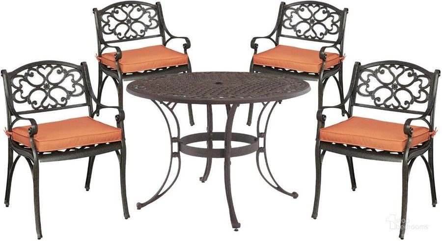 The appearance of Sanibel Bronze 5 Piece Outdoor Dining Set 6655-328C designed by Homestyles in the traditional interior design. This bronze piece of furniture  was selected by 1StopBedrooms from Sanibel Collection to add a touch of cosiness and style into your home. Sku: 6655-32;6654-CUS;6654-CUS;6654-CUS;6654-CUS;6655-80;6655-80. Table Base Style: Trestle. Table Top Shape: Round. Material: Aluminum. Product Type: Outdoor Dining Set. Image1