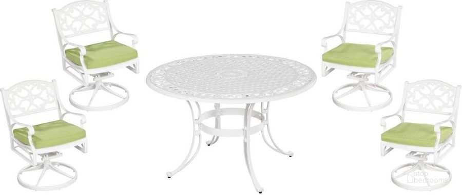 The appearance of Sanibel White 5 Piece Outdoor Dining Set 6652-325C designed by Homestyles in the traditional interior design. This white piece of furniture  was selected by 1StopBedrooms from Sanibel Collection to add a touch of cosiness and style into your home. Sku: 6652-CUS;6652-CUS;6652-CUS;6652-CUS;6652-53;6652-53;6652-53;6652-53;6652-32. Table Base Style: Trestle. Table Top Shape: Round. Material: Aluminum. Product Type: Outdoor Dining Set. Image1
