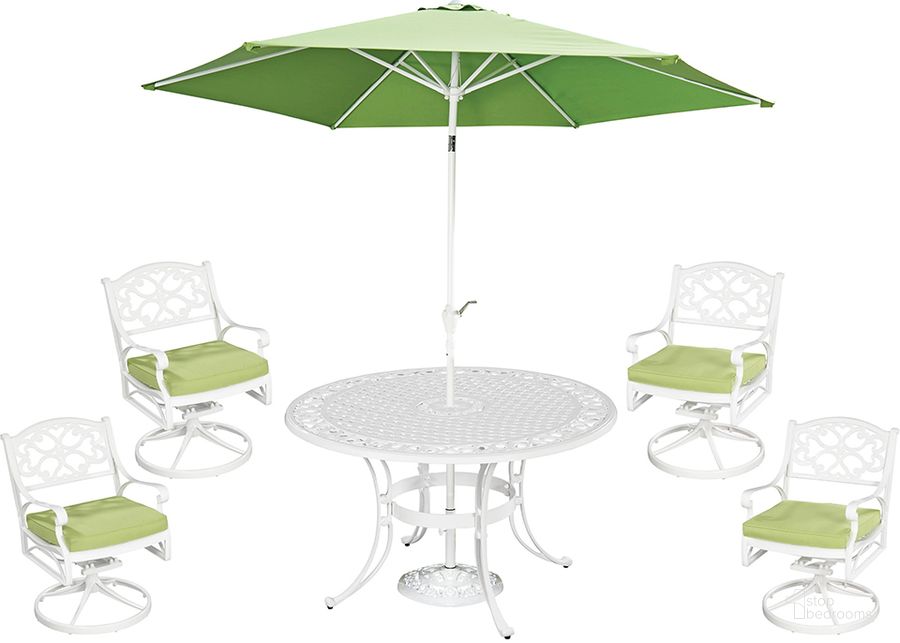 The appearance of Sanibel White 6 Piece Outdoor Dining Set 6652-3256C designed by Homestyles in the traditional interior design. This white piece of furniture  was selected by 1StopBedrooms from Sanibel Collection to add a touch of cosiness and style into your home. Sku: 6652-32;5552-66;5552-67;6652-53;6652-53;6652-53;6652-53;6652-CUS;6652-CUS;6652-CUS;6652-CUS. Table Base Style: Trestle. Table Top Shape: Round. Material: Aluminum. Product Type: Outdoor Dining Set. Image1