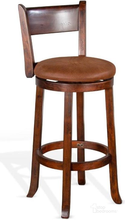 The appearance of Santa Fe 30 Inch Swivel Barstool Set of 2 With Cushion Seat And Back designed by Sunny Design in the traditional interior design. This dark brown piece of furniture  was selected by 1StopBedrooms from Santa Fe Collection to add a touch of cosiness and style into your home. Sku: 1646DC-B30. Material: Wood. Product Type: Barstool. Image1
