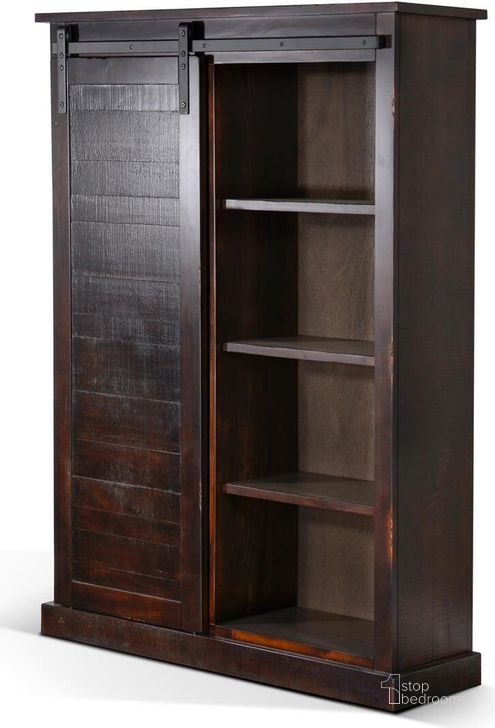 The appearance of Santa Fe Dark Brown Charred Oak Barn Door Bookcase designed by Sunny Design in the country / farmhouse interior design. This brown piece of furniture  was selected by 1StopBedrooms from Santa Fe Collection to add a touch of cosiness and style into your home. Sku: 2817CO2. Material: Wood. Product Type: Bookcase. Image1