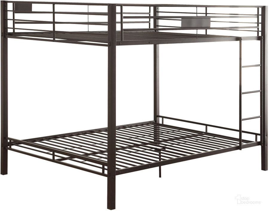 The appearance of Santoman Sandy Black Queen Bunk Bed designed by FineForm in the modern / contemporary interior design. This sandy black piece of furniture  was selected by 1StopBedrooms from Santoman Collection to add a touch of cosiness and style into your home. Sku: 38015-1;38016-2. Bed Type: Bunk Bed. Material: Metal. Product Type: Bunk Bed. Bed Size: Queen. Image1