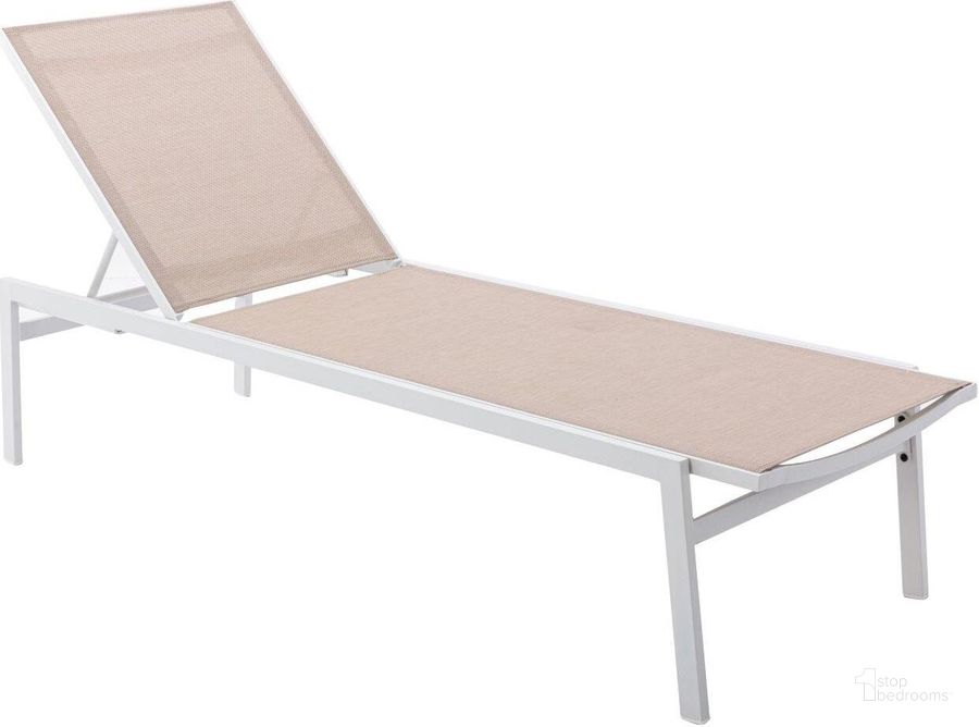 The appearance of Santorini Beige Resilient Mesh Waterproof Fabric Outdoor Patio Aluminum Mesh Chaise Lounge Chair designed by Meridian in the modern / contemporary interior design. This beige piece of furniture  was selected by 1StopBedrooms from Santorini Collection to add a touch of cosiness and style into your home. Sku: 396Beige. Material: Aluminum. Product Type: Outdoor Chair. Image1