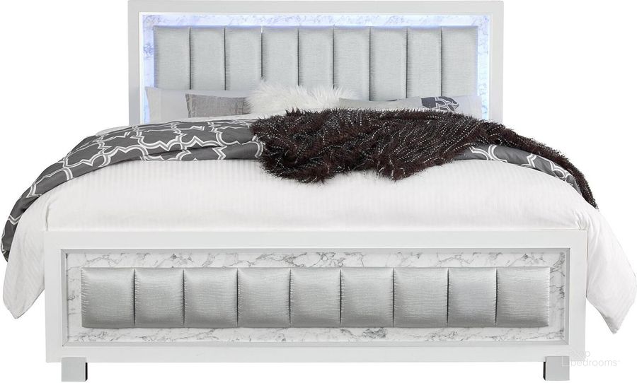The appearance of Santorini Full Bed In Metallic White Marble designed by Global Furniture USA in the modern / contemporary interior design. This white piece of furniture  was selected by 1StopBedrooms from Santorini Collection to add a touch of cosiness and style into your home. Sku: SANTORINI-METALLIC WHITE-FB-FB & SLATS;SANTORINI-METALLIC WHITE-FB-HB;SANTORINI-METALLIC WHITE-FB-SR. Bed Type: Panel Bed. Material: Wood. Product Type: Panel Bed. Bed Size: Full.