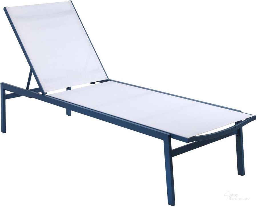 The appearance of Santorini White Resilient Mesh Waterproof Fabric Outdoor Patio Aluminum Mesh Chaise Lounge Chair 397White designed by Meridian in the modern / contemporary interior design. This steel blue and white piece of furniture  was selected by 1StopBedrooms from Santorini Collection to add a touch of cosiness and style into your home. Sku: 397White. Material: Aluminum. Product Type: Outdoor Chair. Image1