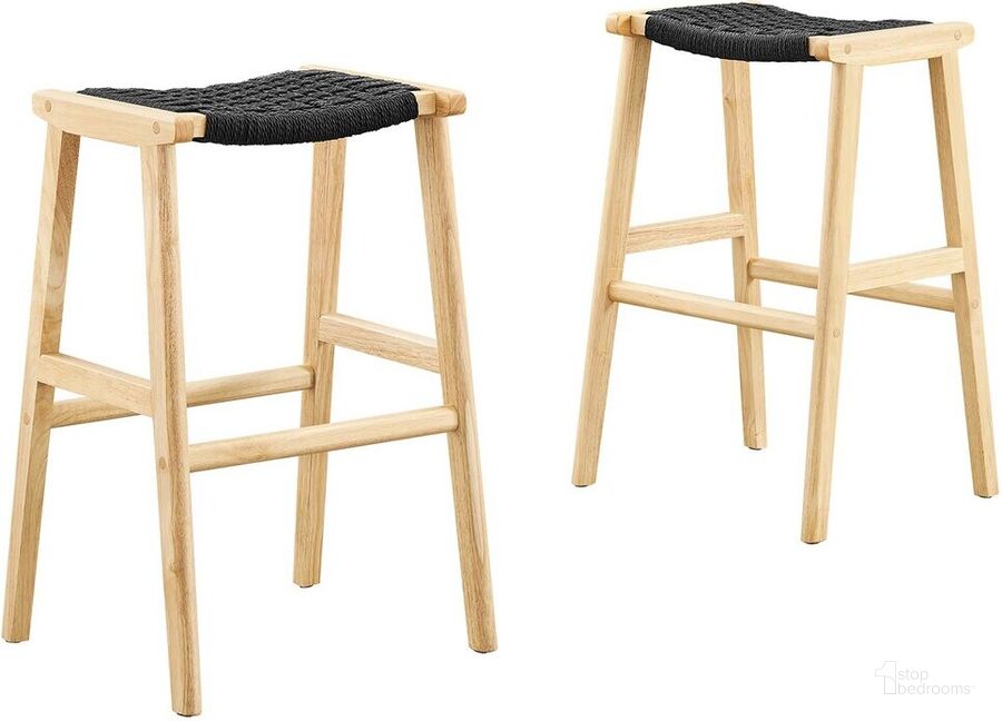 The appearance of Saoirse Woven Rope Wood Bar Stool Set of 2 In Natural/Black designed by Modway in the  interior design. This natural/black piece of furniture  was selected by 1StopBedrooms from Saoirse Collection to add a touch of cosiness and style into your home. Sku: EEI-6550-NAT-BLK. Product Type: Barstool. Material: Rubberwood. Image1