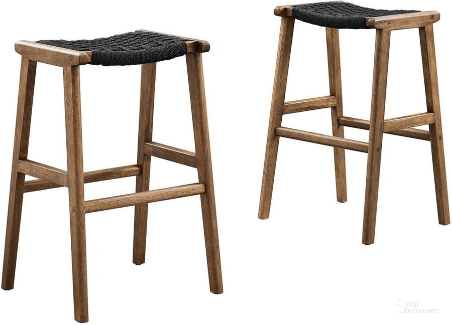 The appearance of Saoirse Woven Rope Wood Bar Stool Set of 2 In Walnut Black designed by Modway in the  interior design. This walnut black piece of furniture  was selected by 1StopBedrooms from Saoirse Collection to add a touch of cosiness and style into your home. Sku: EEI-6550-WAL-BLK. Product Type: Barstool. Material: Rubberwood. Image1