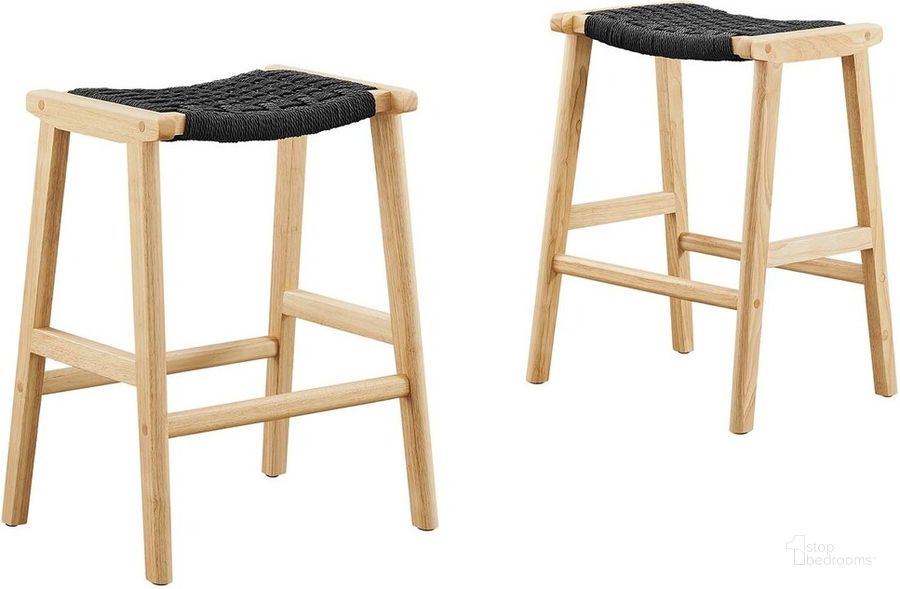 The appearance of Saoirse Woven Rope Wood Counter Stool Set of 2 In Natural/Black designed by Modway in the  interior design. This natural/black piece of furniture  was selected by 1StopBedrooms from Saoirse Collection to add a touch of cosiness and style into your home. Sku: EEI-6548-NAT-BLK. Product Type: Barstool. Material: Rubberwood. Image1