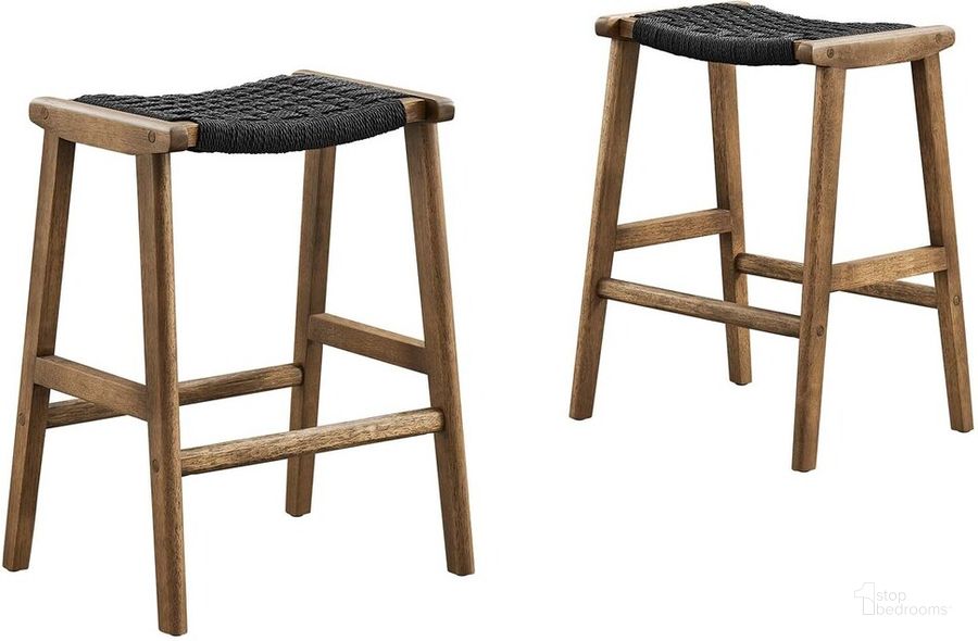 The appearance of Saoirse Woven Rope Wood Counter Stool Set of 2 In Walnut Black designed by Modway in the  interior design. This walnut black piece of furniture  was selected by 1StopBedrooms from Saoirse Collection to add a touch of cosiness and style into your home. Sku: EEI-6548-WAL-BLK. Product Type: Barstool. Material: Rubberwood. Image1