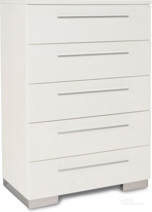 The appearance of Sapphire High Gloss White Laminate Chest designed by New Classic in the modern / contemporary interior design. This white piece of furniture  was selected by 1StopBedrooms from Sapphire Collection to add a touch of cosiness and style into your home. Sku: B2643-070. Material: Wood. Product Type: Chest. Image1