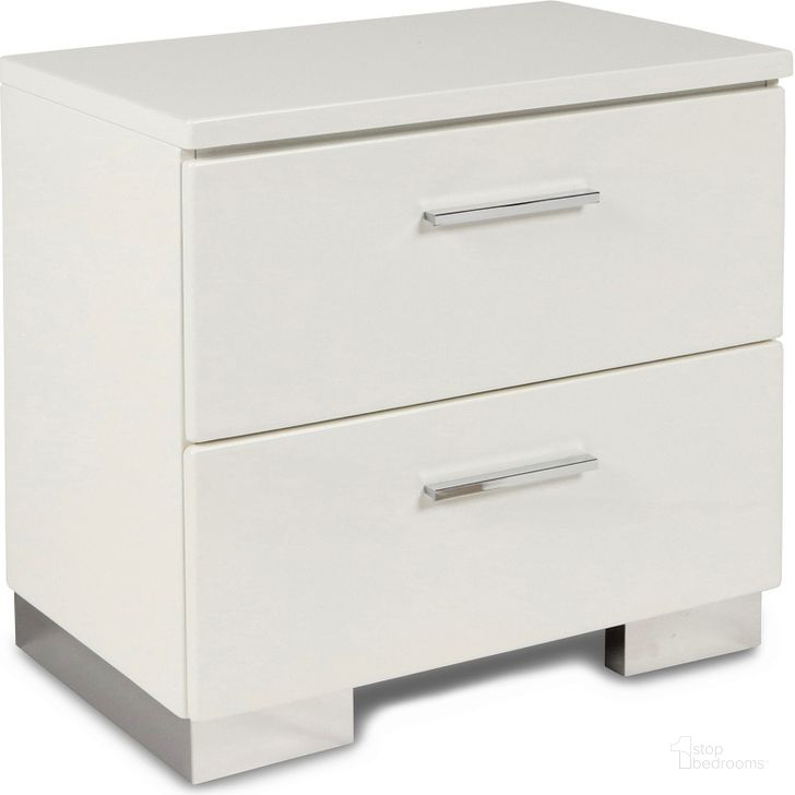 The appearance of Sapphire High Gloss White Laminate Nightstand designed by New Classic in the modern / contemporary interior design. This white piece of furniture  was selected by 1StopBedrooms from Sapphire Collection to add a touch of cosiness and style into your home. Sku: B2643-040. Material: Wood. Product Type: Nightstand. Image1