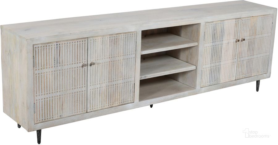 The appearance of Sarah 4 Door Media Cabinet In Brushed Ivory designed by Moti in the  interior design. This ivory piece of furniture  was selected by 1StopBedrooms from Sarah Collection to add a touch of cosiness and style into your home. Sku: 79118006. Material: Wood. Product Type: Media Console. Image1